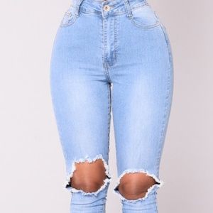Fashion Nova High Rise Jeans - Light Blue